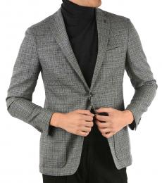 Gray  Drop  Side Vents Wool  Silk 2-Button  Blazer