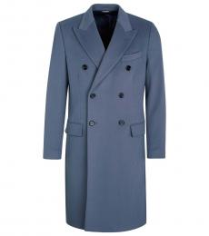 Dolce & Gabbana Blue Double Breasted Trench Coat