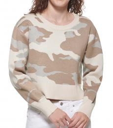 DKNY Camo Print Printed Cropped Sweater