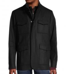 Black Wool-Blend Bib Coat