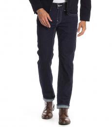 True Religion Navy Blue Geno Topstitched Slim Fit Jeans