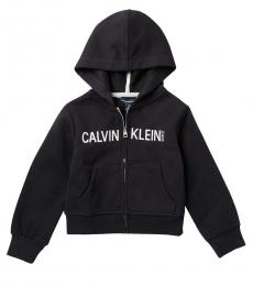 Calvin Klein Little Girls Black Logo Zip-Up Hoodie