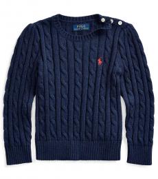 Ralph Lauren Little Girls Spring Navy Cable-Knit Sweater