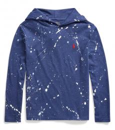Ralph Lauren Boys Observer Blue Paint-Splatter Hooded T-Shirt