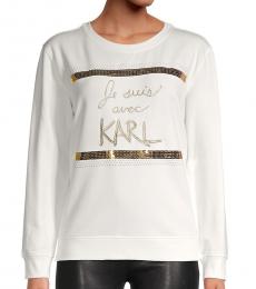 Karl Lagerfeld White Gold Embellished Cotton-Blend Sweatshirt