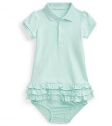 Ralph Lauren Baby Girls Crystal Blue Ruffled Polo Dress