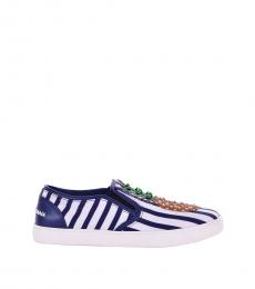 White Blue Pineapple Slip On Sneakers