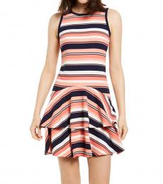 Michael Kors Multi Color Striped Tiered Fit & Flare Dress