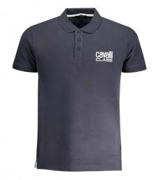 Cavalli Class Navy Blue Print Logo Polo
