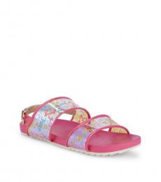 Girls Pink Clear Logo Strap Sandals