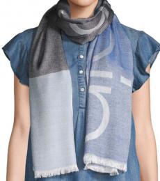 Calvin Klein Stone Blue Fringe-Trim Colorblock Scarf
