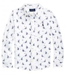 Ralph Lauren Little Boys White Sailboat-Print Mesh Shirt