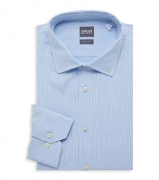 Armani Collezioni Blue Slim-Fit Striped Dress Shirt