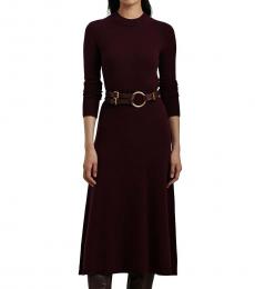 Ralph Lauren Maroon Knit Wool Crew Neck Dress