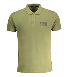 Cavalli Class Olive Print Logo Polo