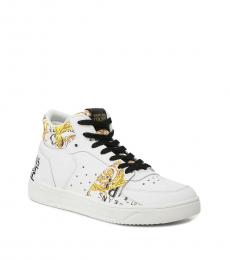 Versace Jeans Couture White Printed Leather Sneakers