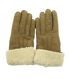 Brown Suede Shearling Cuff Gloves