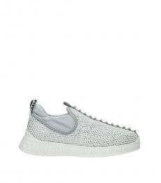 Miu Miu Silver White Glitter Slip On Sneakers