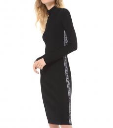 Michael Kors Black Logo Tape Ribbed Knit Zip Dress