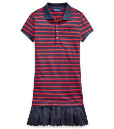 Ralph Lauren Girls Red/Navy Eyelet Stretch Mesh Polo Dress