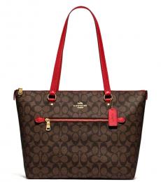 Coach Brown/True Red Gallery Medium Tote