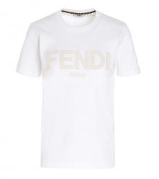 Fendi White Logo Embroidery T-Shirt