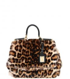 Dolce & Gabbana Leopard Print Sicily Eco Fur Small Satchel