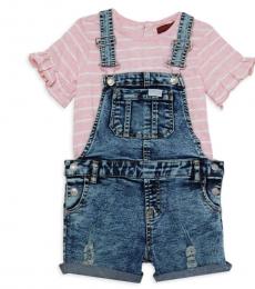 7 For All Mankind 2 Piece T-Shirt/Shortall Set (Little Girls)