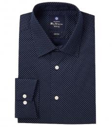 Ben Sherman Navy Blue Pindot Tailored Dress Shirt