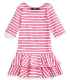 Ralph Lauren Little Girls Baja Pink Striped Stretch Jersey Dress