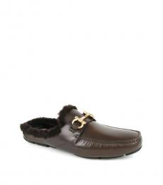 Brown Fur Lined Slip On Loafers