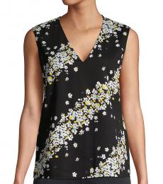 Diane Von Furstenberg Black Floral-Print Sleeveless Top