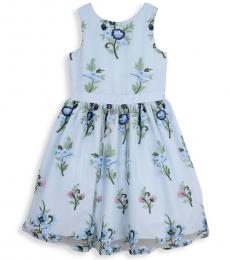 Badgley Mischka Girls Light Blue Embroidered Fit-&-Flare Dress