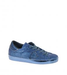 Blue Snake Printed Leather Sneakers