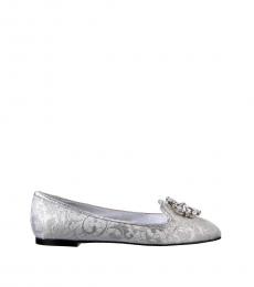 Dolce & Gabbana Silver Crystal Brooch Ballet Flats