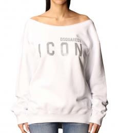 White Cotton Sweatshirt With Icon Reflective Logo