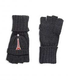 Dark Grey Embroidered Flip-Top Gloves