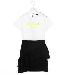 Balmain Girls Black White Logo Printed Dress