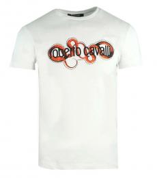 Roberto Cavalli White Snake Wrapped Logo T-Shirt