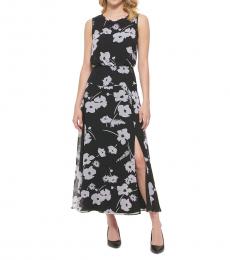 Karl Lagerfeld Black Floral Blouson Maxi Dress