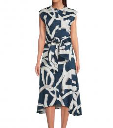 DKNY Blue Cap Sleeve Tie Front Shirt Dress
