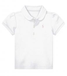 Ralph Lauren Baby Girls White Puff-Sleeve Interlock Polo