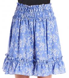 Kenzo Light Blue  Flower Print Ruffled Skirt