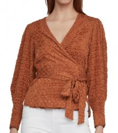 BCBGMaxazria Tiger Eye Pleated Shoulder Wrap Top