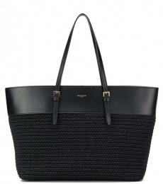 Saint Laurent Black Raffia Shopper Large Tote