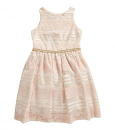 Badgley Mischka Girls Pink Floral Lace & Sequin Stripe Dress