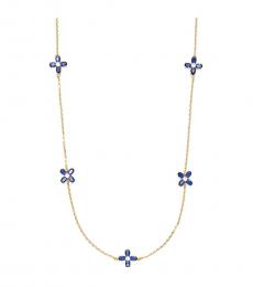 Gold-Blue Clover Long Necklace