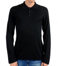 Armani Collezioni Black Polo Silk Pullover Sweater