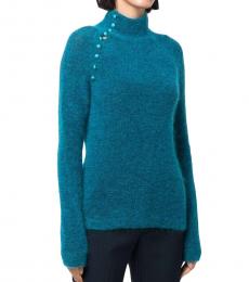 Emporio Armani Teal Buttoned Detail Jumper