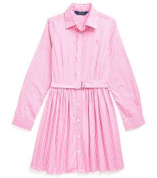 Ralph Lauren Girls Pink/White Striped Shirtdress